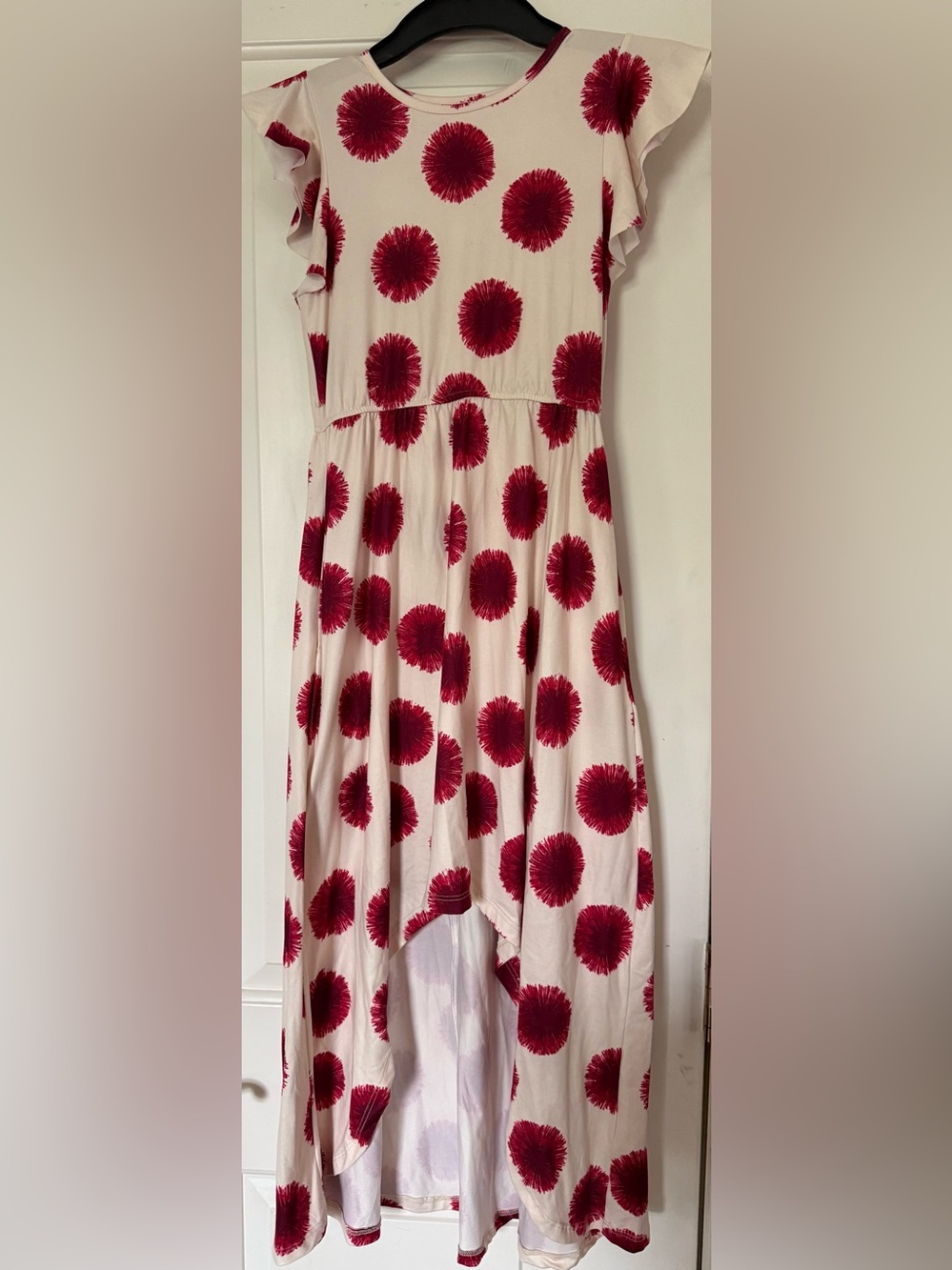 Joyfolie Cream High-Low Dress with Red Flower Print